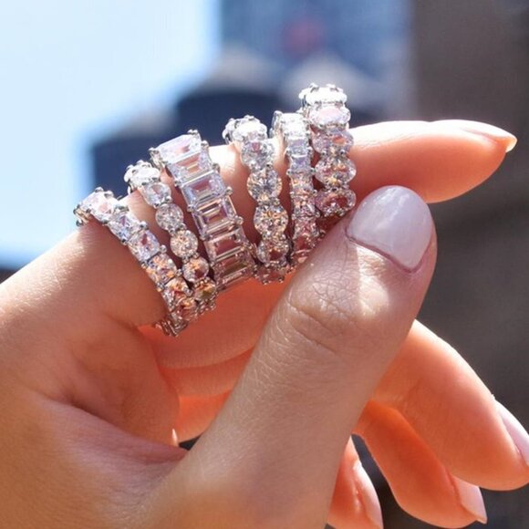 ✨ Hot Shiny Moissanite Zircon Eternity Rings for Women, PD574 - Picture 1 of 4